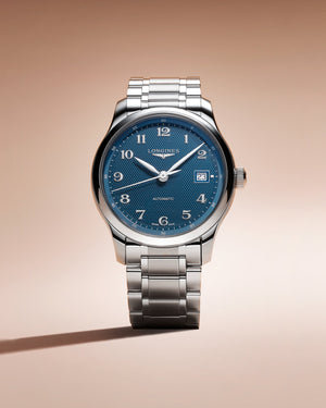 LONGINES 浪琴 MASTER 巨擘系列藍色麥粒紋自動機械腕錶 39mm L2.949.4.93.6