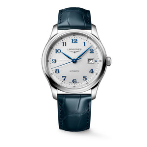LONGINES 浪琴 MASTER 巨擘系列銀色麥粒紋藍鋼針自動機械腕錶 41mm L2.950.4.73.2