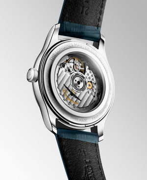 LONGINES 浪琴 MASTER 巨擘系列銀色麥粒紋藍鋼針自動機械腕錶 41mm L2.950.4.73.2
