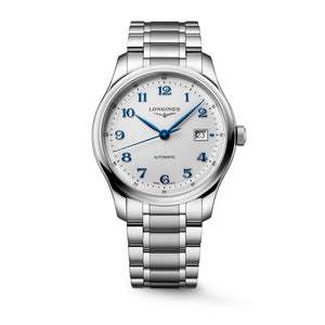 LONGINES 浪琴 MASTER 巨擘系列銀色麥粒紋藍鋼針自動機械腕錶 41mm L2.950.4.73.6