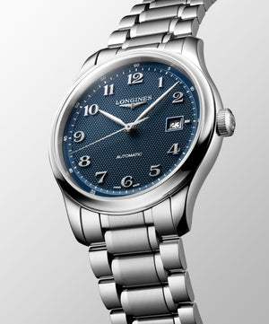 LONGINES 浪琴 MASTER 巨擘系列藍色麥粒紋自動機械腕錶 41mm L2.950.4.93.6