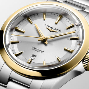 LONGINES 浪琴 Conquest 征服者系列不鏽鋼及18K黃金優雅時尚運動腕錶 30mm L33205706 - 新萬國鐘錶
