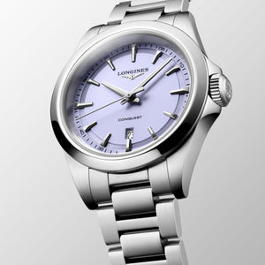 LONGINES 浪琴 Conquest 征服者系列優雅時尚薰衣草紫運動石英腕錶 30mm L33504026 - 新萬國鐘錶