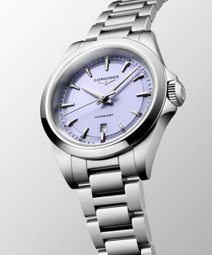 LONGINES 浪琴 Conquest 征服者系列優雅時尚薰衣草紫運動石英腕錶 30mm L33504026