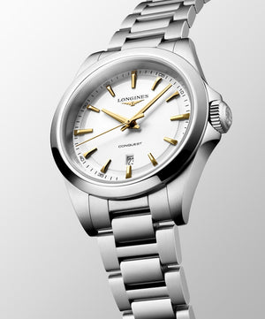 LONGINES 浪琴 Conquest 征服者系列優雅時尚銀白色運動石英腕錶 30mm L33504126