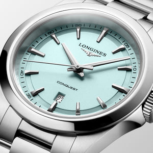 LONGINES 浪琴 Conquest 征服者系列優雅時尚薄荷藍運動石英腕錶 30mm L33504926 - 新萬國鐘錶