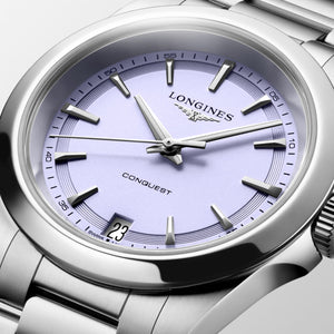 LONGINES 浪琴 Conquest 征服者系列薰衣草紫優雅時尚運動石英腕錶 34mm L34604026 - 新萬國鐘錶