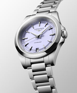 LONGINES 浪琴 Conquest 征服者系列薰衣草紫優雅時尚運動石英腕錶 34mm L34604026