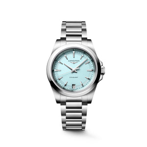 LONGINES 浪琴 Conquest 征服者系列薄荷藍優雅時尚運動石英腕錶 34mm L34604926