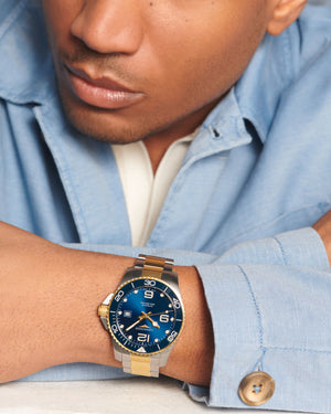 LONGINES 浪琴 HydroConquest 深海征服者系列浪鬼藍金黃色PVD塗層陶瓷潛水機械腕錶 43mm L37823967 - 新萬國鐘錶