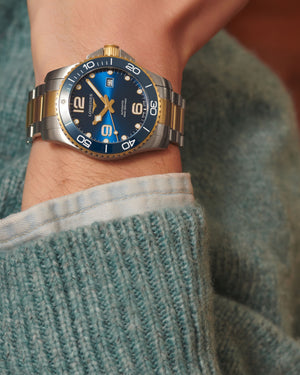 LONGINES 浪琴 HydroConquest 深海征服者系列浪鬼藍金黃色PVD塗層陶瓷潛水機械腕錶 43mm L37823967 - 新萬國鐘錶