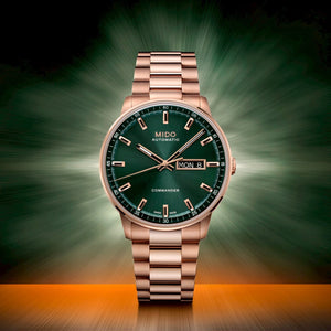 MIDO 美度 Commander 香榭系列 Datoday PVD玫瑰金星期日期顯示優雅機械腕錶 40mm M0214303309100 - 新萬國鐘錶