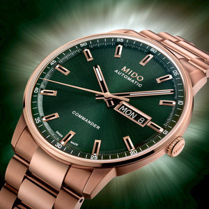 MIDO 美度 Commander 香榭系列 Datoday PVD玫瑰金星期日期顯示優雅機械腕錶 40mm M0214303309100 - 新萬國鐘錶