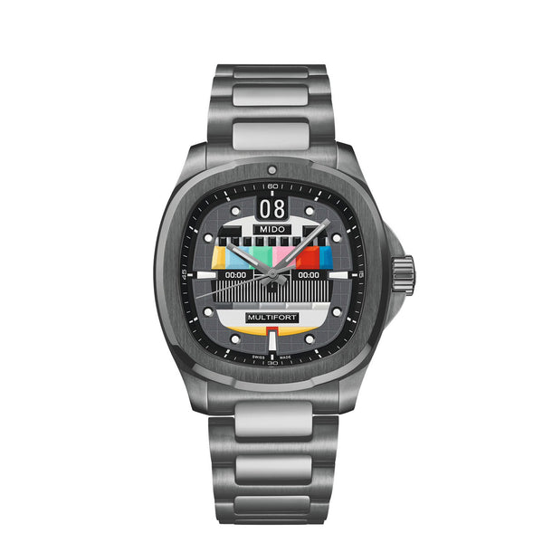 MIDO 美度 MULTIFORT 先鋒系列 TV Big Date S01E02 電視機大日期窗彩色圖案限量腕錶 40mm M0495263308101
