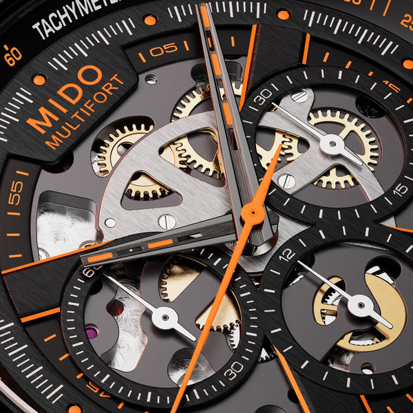 MIDO 美度 MULTIFORT 先鋒系列 Skeleton 黑色PVD鏤空計時機械腕錶 43mm M0386623705000