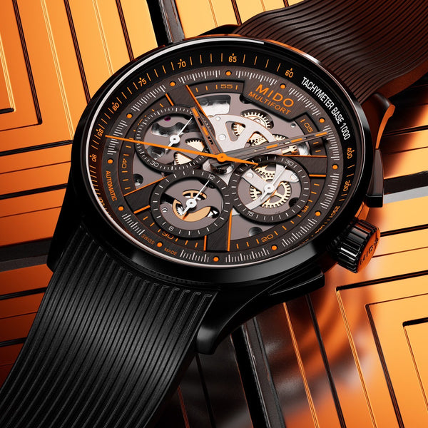 MIDO 美度 MULTIFORT 先鋒系列 Skeleton 黑色PVD鏤空計時機械腕錶 43mm M0386623705000