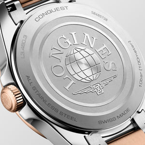 LONGINES 浪琴 Conquest 征服者系列玫瑰金PVD優雅時尚運動石英腕錶 34mm L3.460.3.18.7 L34603187