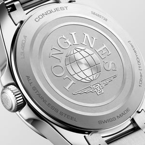 LONGINES 浪琴 Conquest 征服者系列綠面優雅時尚運動石英腕錶 34mm L3.460.4.09.6 L34604096