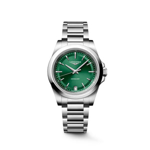 LONGINES 浪琴 Conquest 征服者系列綠面優雅時尚運動石英腕錶 34mm L3.460.4.09.6 L34604096