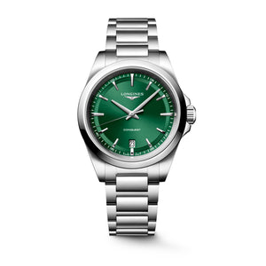 LONGINES 浪琴 Conquest 征服者系列綠面優雅時尚運動石英腕錶 38mm L3.750.4.09.6 L37504096
