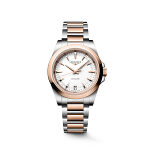 LONGINES 浪琴 Conquest 征服者系列玫瑰金PVD優雅時尚運動石英腕錶 34mm L3.460.3.18.7 L34603187