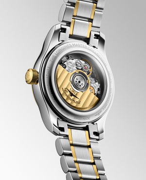 LONGINES 浪琴 MASTER 巨擘系列18k黃金不銹鋼珍珠母貝真鑽自動機械腕錶 30mm L2.449.5.87.7 (L24495877)