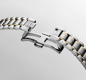 LONGINES 浪琴 MASTER 巨擘系列18k黃金不銹鋼珍珠母貝真鑽自動機械腕錶 30mm L2.449.5.87.7 (L24495877)