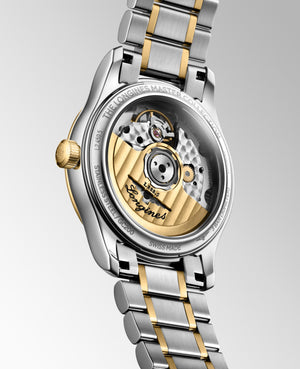 LONGINES 浪琴 MASTER 巨擘系列18k黃金不銹鋼珍珠母貝真鑽自動機械腕錶 34mm L2.450.5.87.7 (L24505877)