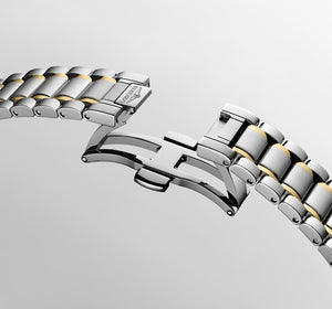 LONGINES 浪琴 MASTER 巨擘系列18k黃金不銹鋼珍珠母貝真鑽自動機械腕錶 34mm L2.450.5.87.7 (L24505877)