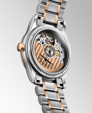 LONGINES 浪琴 MASTER 巨擘系列18k玫瑰金不銹鋼珍珠母貝真鑽自動機械腕錶 34mm L2.450.5.89.7 (L24505897)