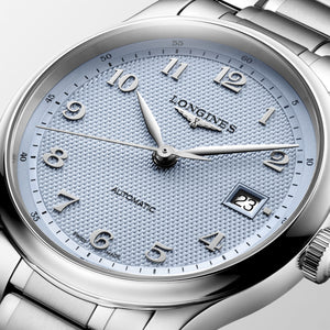 LONGINES 浪琴 MASTER 巨擘系列淺藍麥穗紋自動機械腕錶 39mm L2.949.4.99.6 (L29494996)