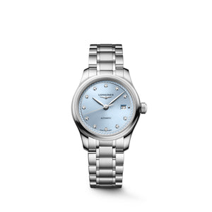 LONGINES 浪琴 MASTER 巨擘系列霜藍色真鑽自動機械腕錶 30mm L2.449.4.97.6 (L24494976)