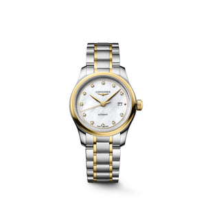 LONGINES 浪琴 MASTER 巨擘系列18k黃金不銹鋼珍珠母貝真鑽自動機械腕錶 30mm L2.449.5.87.7 (L24495877) 