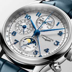 LONGINES 浪琴 MASTER 巨擘系列全日曆月相導柱輪計時自動機械腕錶 41mm L2.962.4.73.2 (L29624732)