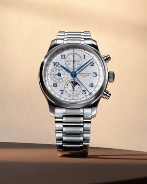 LONGINES 浪琴 MASTER 巨擘系列全日曆月相導柱輪計時自動機械腕錶 41mm L2.962.4.73.6 (L29624736)