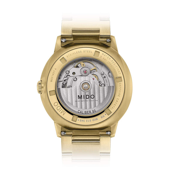 MIDO 美度 Commander 香榭系列 Gradient 漸層煙燻面盤黃色PVD機械腕錶 40mm M0214073341101