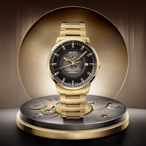 MIDO 美度 Commander 香榭系列 Gradient 漸層煙燻面盤黃色PVD機械腕錶 40mm M0214073341101