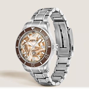 MontBlanc 萬寶龍 Iced Sea 系列日期顯示半化石木材紋自動腕錶 0 Oxygen 零氧限量版 41mm MB137211 - 新萬國鐘錶