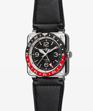 Bell & Ross 柏萊士 BR-03 GMT Black 兩地時區黑紅圈機械腕錶 42mm BR0393-BL-ST/SCA