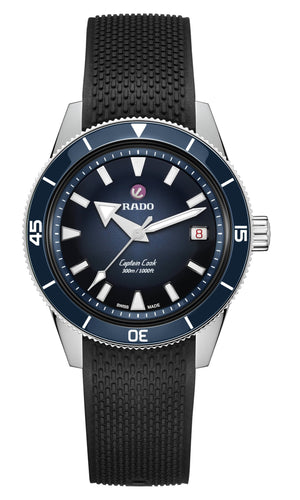 RADO 雷達錶 Captain Cook 庫克船長300米漸層藍80小時自動潛水腕錶 39mm R32223229