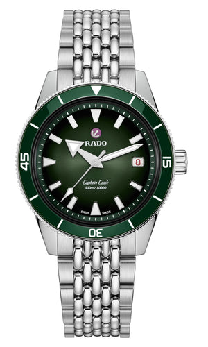 RADO 雷達錶 Captain Cook 庫克船長300米漸層綠80小時自動潛水腕錶 39mm R32223313