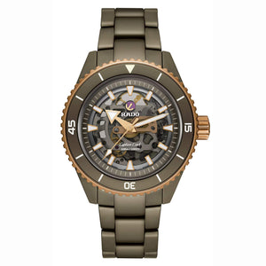RADO 雷達錶 Captain Cook 庫克船長高科技橄欖綠陶瓷鏤空潛水腕錶 43mm R32150162 
