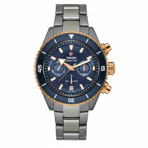 RADO 雷達錶 Captain Cook 庫克船長系列高科技電漿陶瓷玫瑰金PVD300米計時腕錶 43mm R32195202