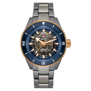 RADO 雷達錶 Captain Cook 庫克船長高科技電漿陶瓷PVD玫瑰金鏤空潛水腕錶 43mm R32148172