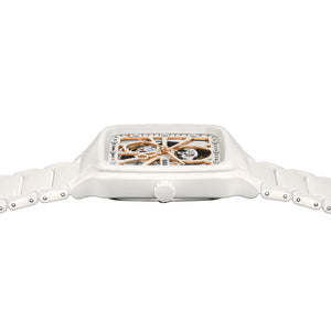 RADO 雷達錶 TRUE Square 真我方形系列白漾陶瓷鏤空自動機械腕錶 38mm R27073722