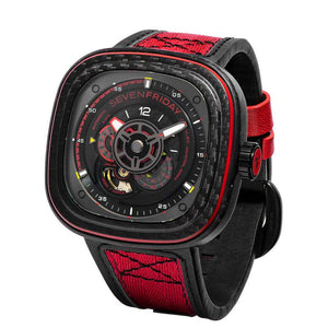SEVENFRIDAY P系列 P3C/04 黑色碳纖維，紅色飾條上錶框 限時發行