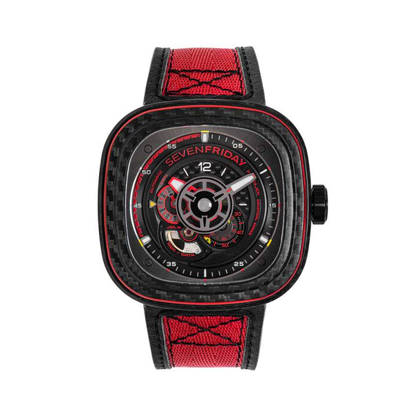 SEVENFRIDAY P系列 P3C/04 黑色碳纖維，紅色飾條上錶框 限時發行