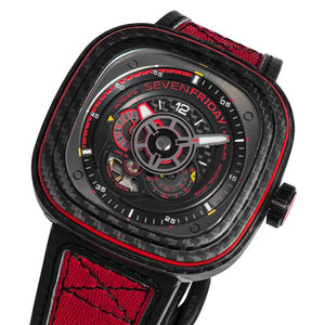 SEVENFRIDAY P系列 P3C/04 黑色碳纖維，紅色飾條上錶框 限時發行