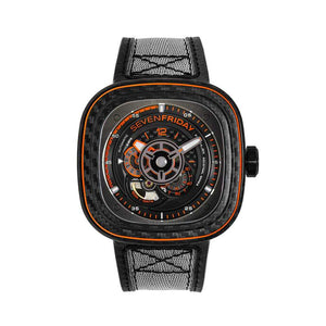SEVENFRIDAY P系列 P3C/09 黑色碳纖維/橘色飾條上錶框 限時發行