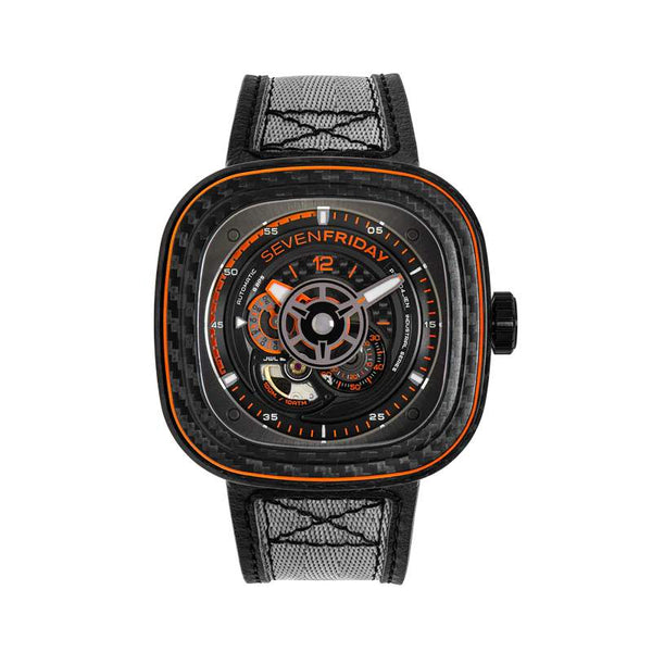 SEVENFRIDAY P系列 P3C/09 黑色碳纖維/橘色飾條上錶框 限時發行